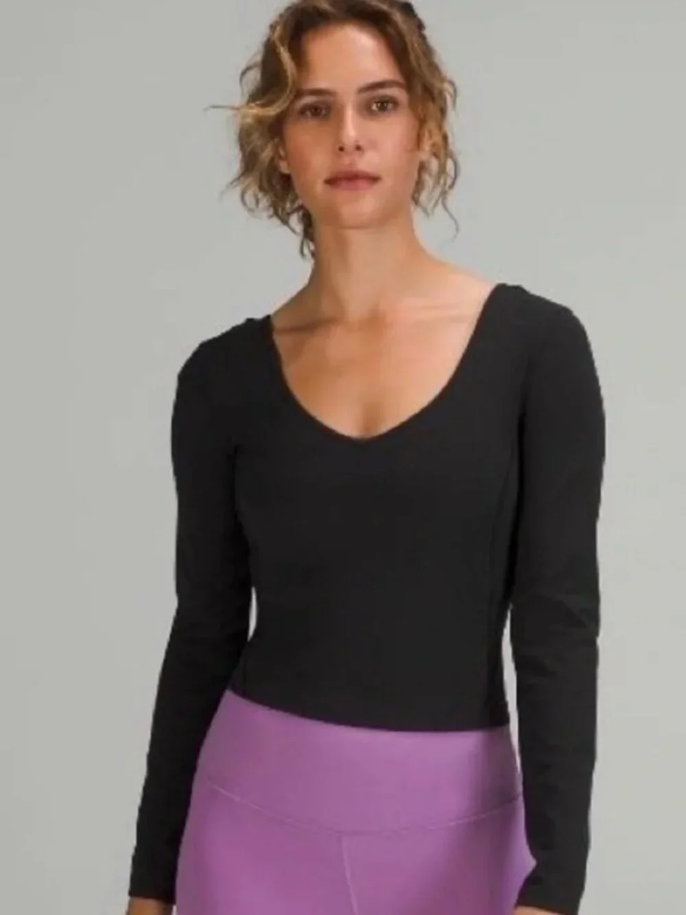 Lululemon Align Long Sleeve Crop Top Black Scoop Neck Yoga Size 6